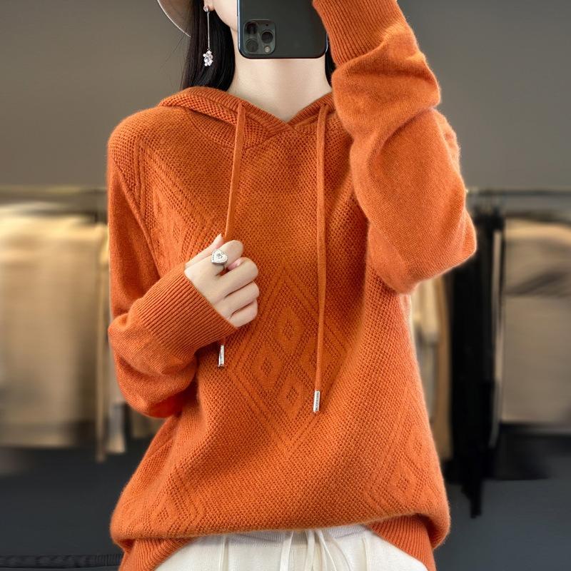

Весенне-осенняя женская толстовка с капюшоном, вязаная толстовка с капюшоном, свободный и тонкий повседневный свитер с иглами корицы, пальто M