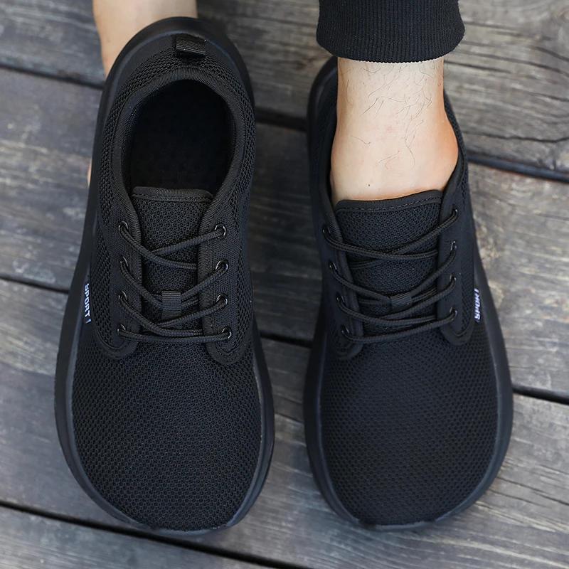 All Black Wide Toe Shoes For Men Breathable Comfortable Platform Minimalist Travel Shoes  Wide Toe Barefoot Casual Sneakers