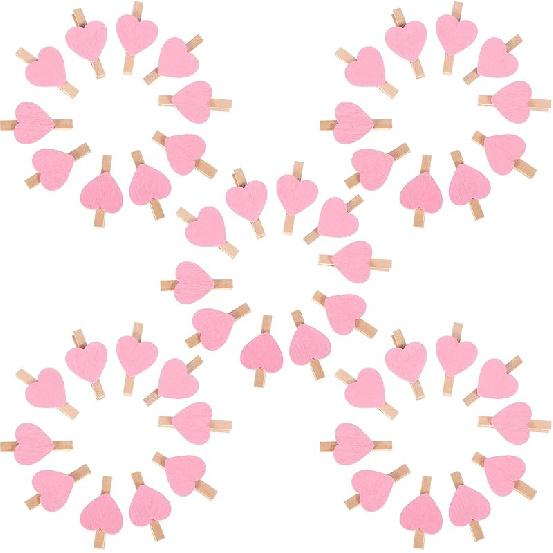 Kisangel 50pcs Mini Heart- Shaped Wooden Clips DIY Craft Clips Photo Paper Pegs for Photos Cards Paintings Scrapbookings Wedding Valentines Day Decor