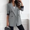 Spring and Autumn New European Fashion Commuter Ol Double Breasted Solid Suit Collar Mid-Length Long Sleeve Suit Outerwear Coat