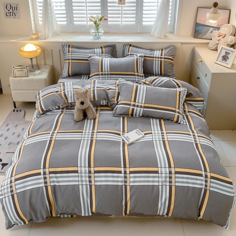 Set gros din bumbac periat, din patru piese, mic, proaspăt, prietenos cu pielea, pentru dormit gol, cearceaf de pat, husă de pilotă, set din trei piese, lenjerie de pat