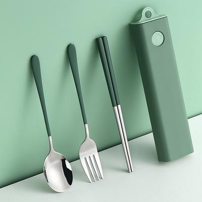 Tableware Set Rust-proof Smooth Surface Stainless Steel Spoon Fork Chopsticks Portable Cutlery Set with Box Kitchen Accessories