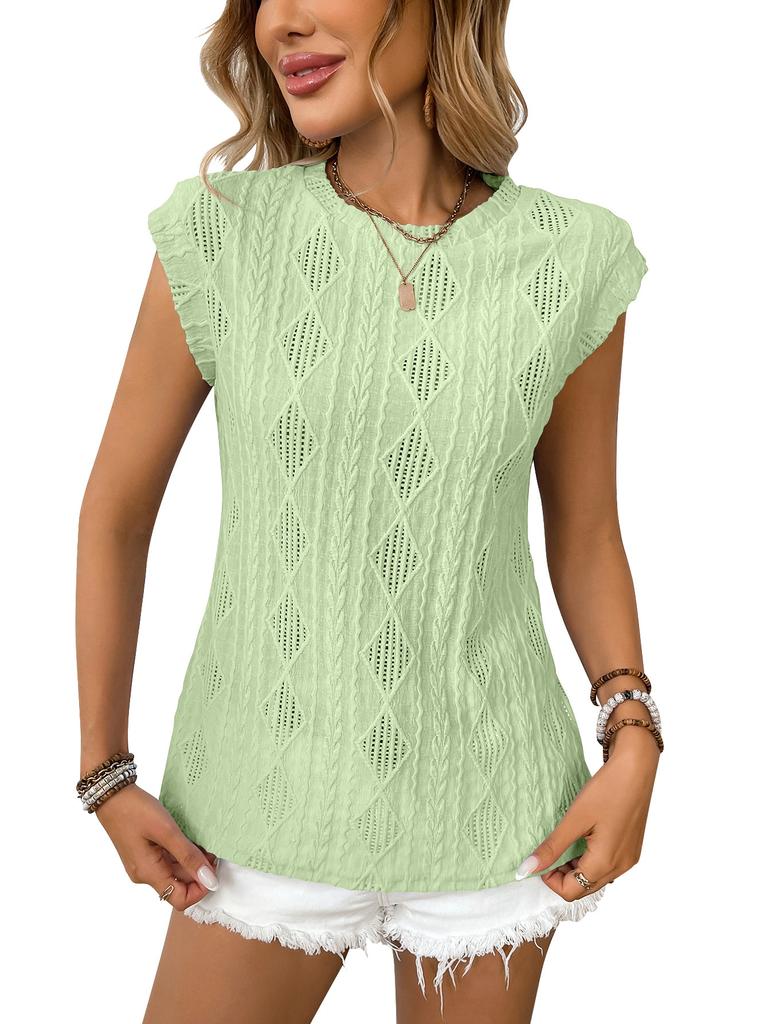 Summer Round Neck Jacquard Short Sleeved Loose T-shirt