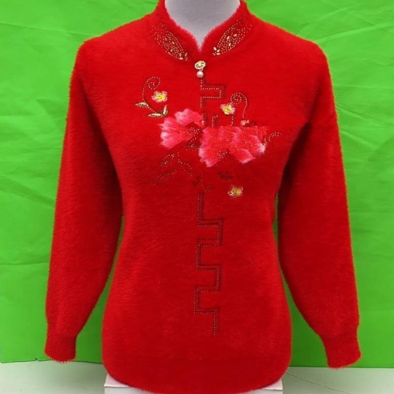 Women s Autumn and Winter Faux Mink Fur Sweater with Plush Insulation Base for Middle-aged and Elderly People 4XL красный 1980₽