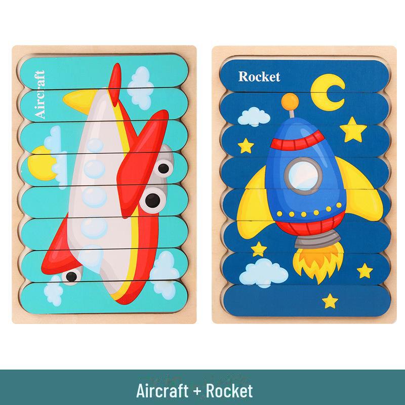 

Креативная деревянная двухсторонняя головоломка для раннего развития: Мультяшные животные, дорожное движение и фрукты