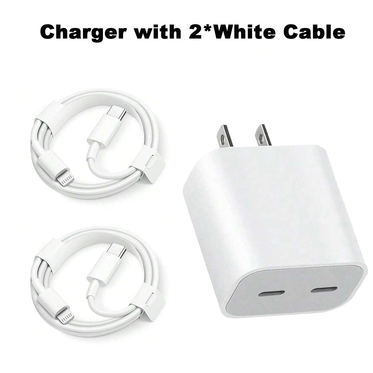 

20 Вт НОВОЕ быстрое зарядное устройство с двумя портами USB C и 3,3-футовым/1-метровым 2-контактным кабелем PD белого/черного цвета для быстрой зарядки iPhone 14 13 12 11 X 8 7 iPad 9 Type A
