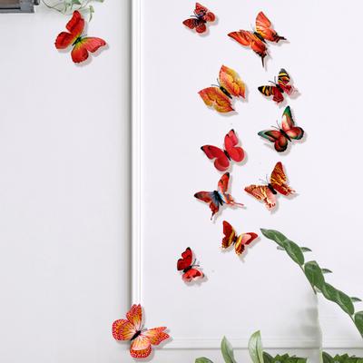12 Stück Wandaufkleber Wasserdicht Abnehmbar PVC Doppelschichten 3D Schmetterling Wanddekor