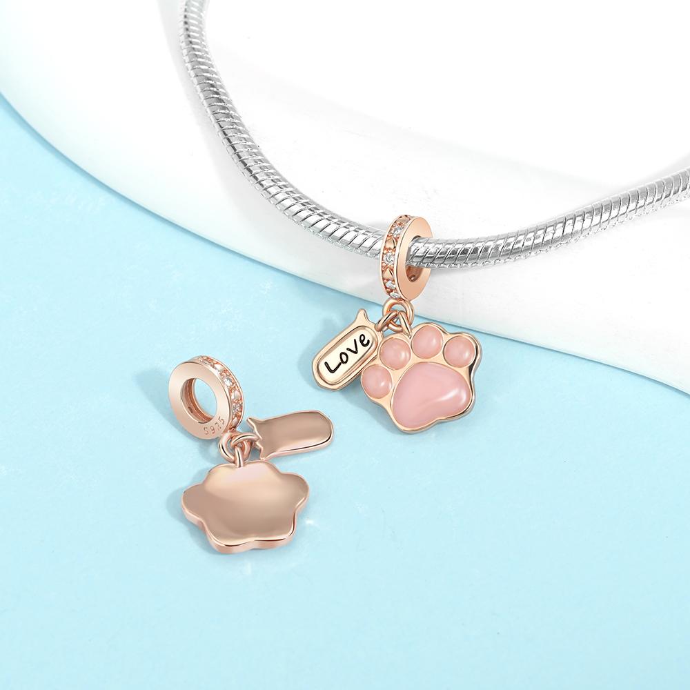 Best Friend Charms Bead Original Copper Inlaid Pink Zircon Cute Pets Claw Pendants Fit Bracelet Jewelry Lover Gift