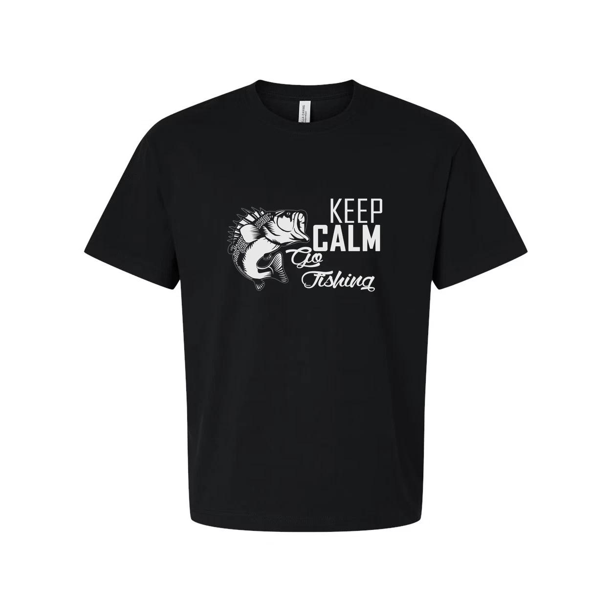 

Keep Calm Go Fishing Unisex Graphic T Shirt With Large Fish Illustration Print D L