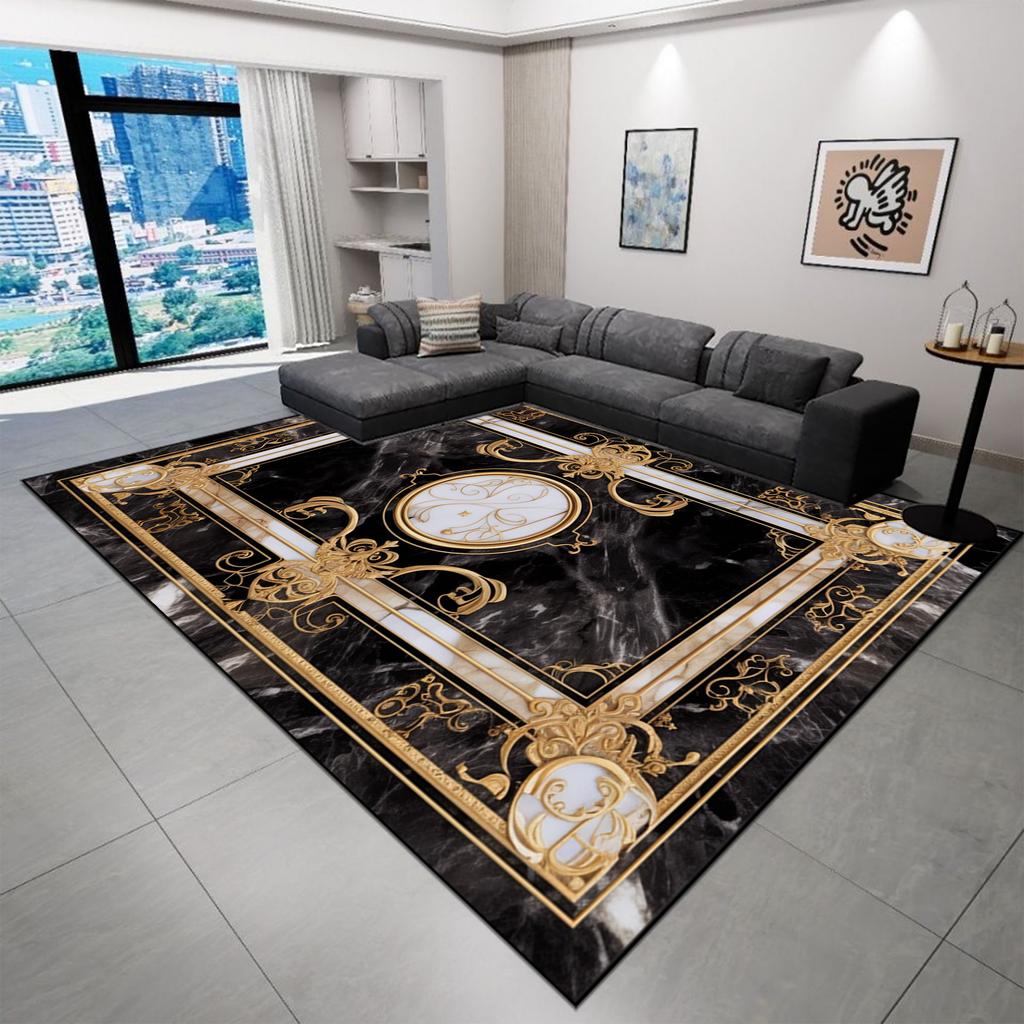 Black Home Decoration Carpet Living Room Luxury Golden Carpets Hall Sofa Area Soft Rugs Hallway Bedroom Doorway Floor Mat