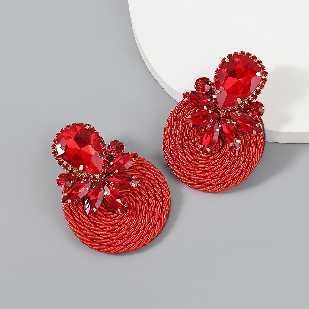 Exaggerated Geometric-shaped Polyester Stretch Yarn Woven Round Earrings for Women, New Style Jewelry