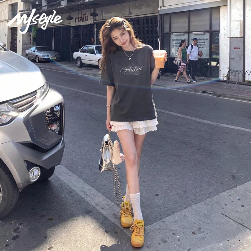 MJ STYLE Women s Cotton Round Neck Drop Shoulder T-Shirt S