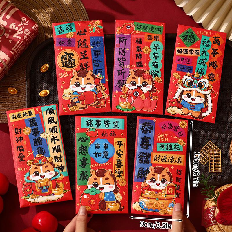 6Pcs New Year Red Envelope Horse Year Red Envelope Chinese Spring Festival Hongbao Lucky Money Pocket  New Year Decorations