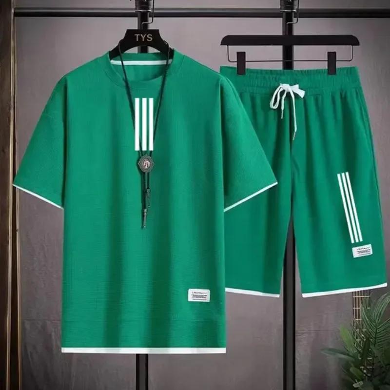 Adida Chándales de Hombre Nuevo Trajes de 2 Piezas de Manga Corta Camiseta Estampada + Pantalones de Chándal Conjuntos Ropa Deportiva Casual de Verano para Estudiantes
