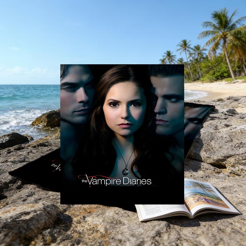 1pc The Vampire Diaries3 Beach Towel, Beach and Seaside Swimming Pool Equipment, Fashion Pattern, Rectangular, Travel Essentials
