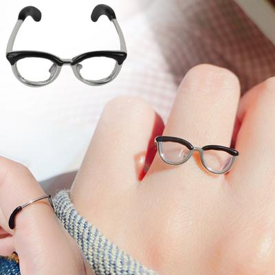 Anello aperto per occhiali carini per donne Ragazze adolescenti Divertenti mini occhiali regolabili con fibbia per dito