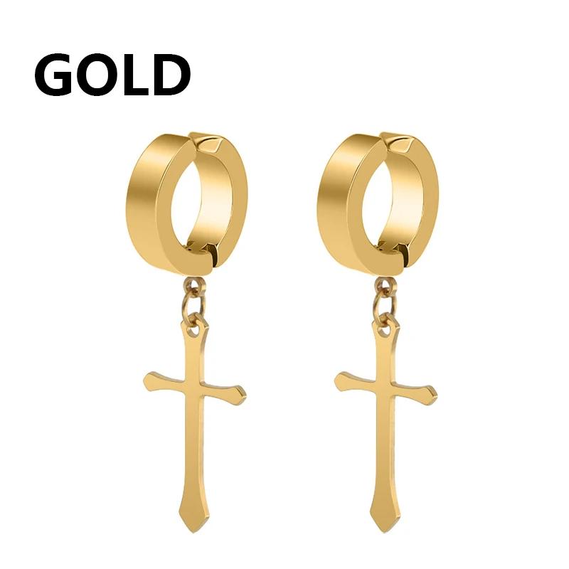 1 Pair Punk Stainless Steel Cross Stars Pendant Ear Clip No Piercing Earrings For Women Hiphop Fashion No ear hole Men Jewelry