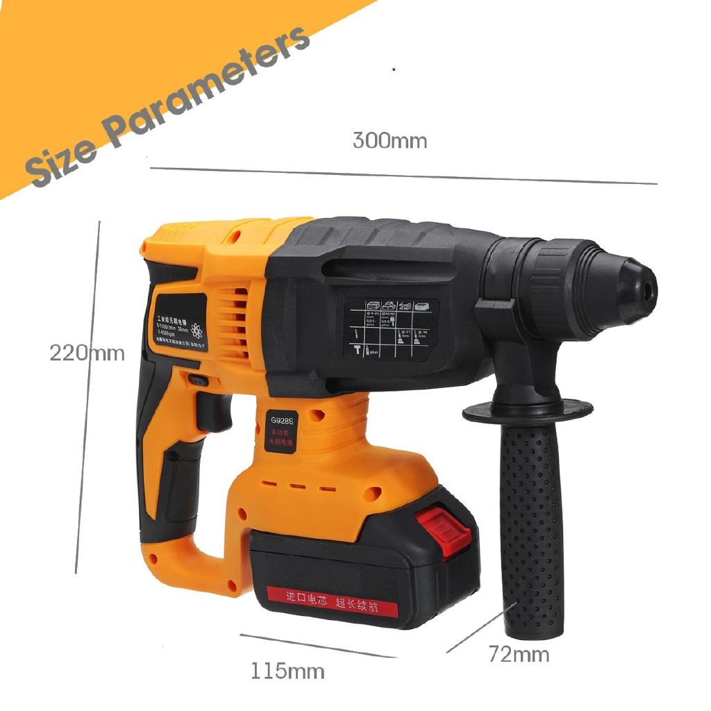 800W 4 in 1 Electric Brushless Cordless Rotary Hammer Driver Impact with Lithium Battery Power Tool