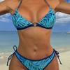 Blauer Hintergrund Blattmuster Zweiteiliger Bikini Mit Verstellbarem Hinteren Ringverschluss Elegant Für Sommerstrand