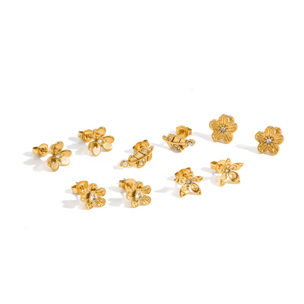 Flower Diamond Stud Earrings With Gold Plating For Women Gift Fashion Jewelry