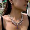 Lila Wassertropfen Halskette Ohrstecker Set Brautkleid Leichter Luxus Hoher Sinn Schlüsselbeinkette Ohrringset Ketten-Accessoires