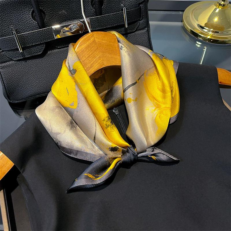 53cm Square Scarf 100% Pure Real Silk Scarves for Women Foulard Fashion 2025 Floral Brand Print Shawls Hijab Bandana Headband