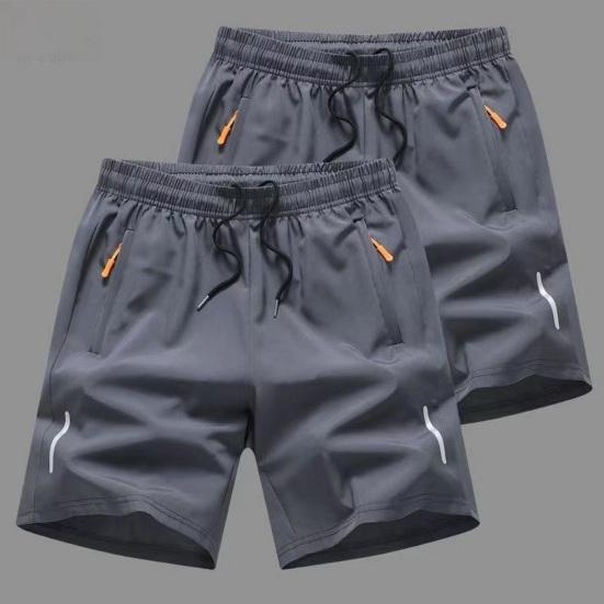 Men Sport Shorts Solid Color Straight Elastic Waist Casual Daily Wear Plus Size Zipper Pockets Retro Thin Knee Length Summer Shorts Men Clothes