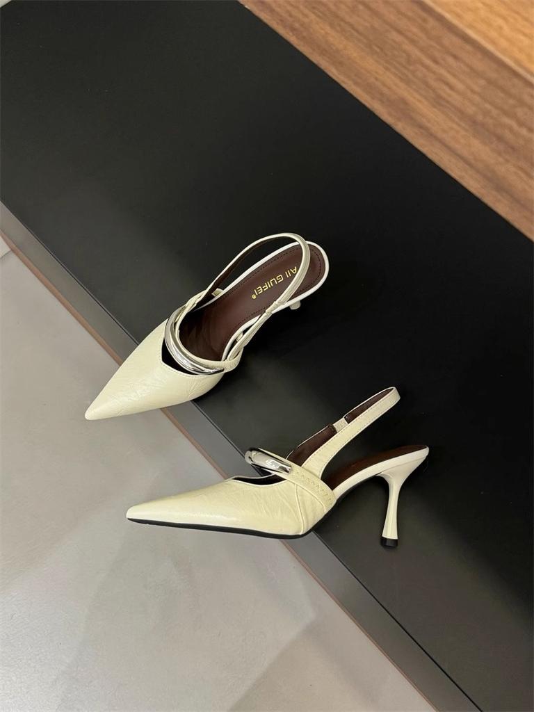 Fashion New Kitten Heels Shoes Women Pointed Toe Slingbacks Suede Leather Summer Shoes Women Chain String Bead Pumps Sandals Woman