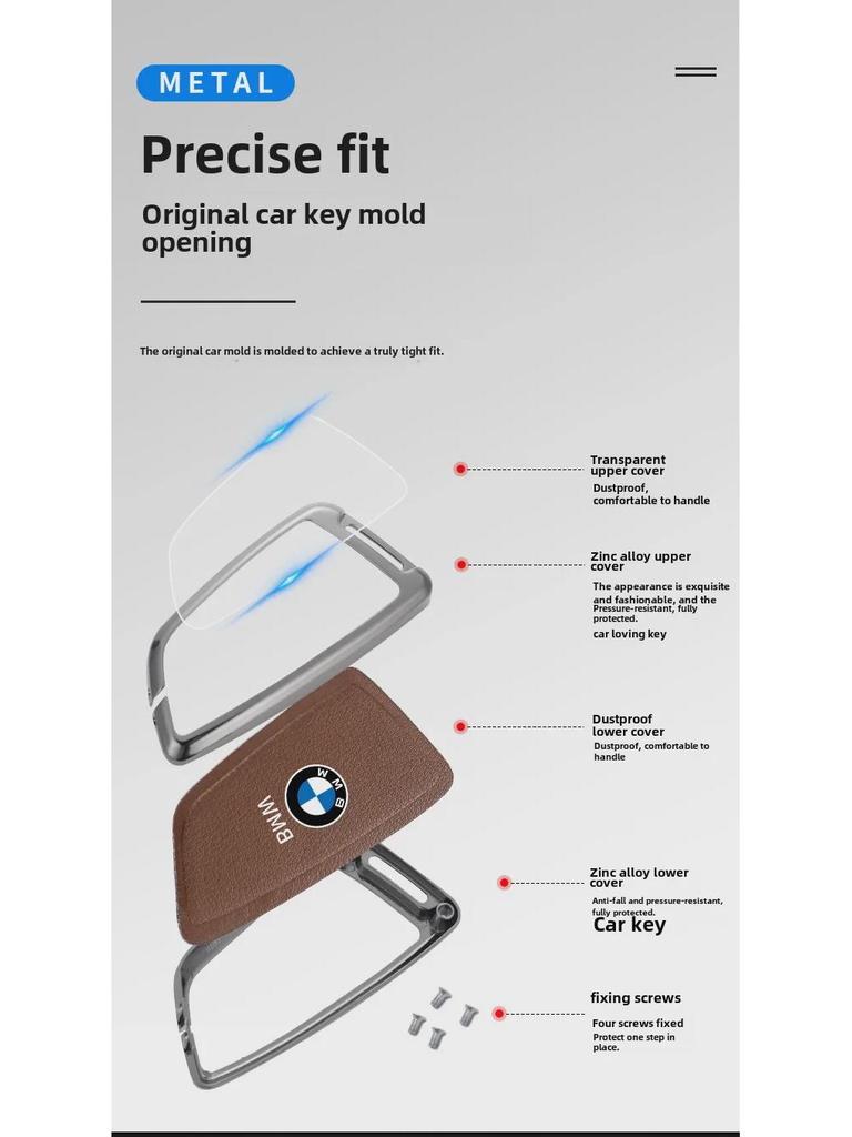 Suitable Car Key Cover for BMW: Compatible with 5 Series 530L, 3 Series 325Li, 4, 6, 7 Series, X1, X3, X4, X5, X7 (22 Models)