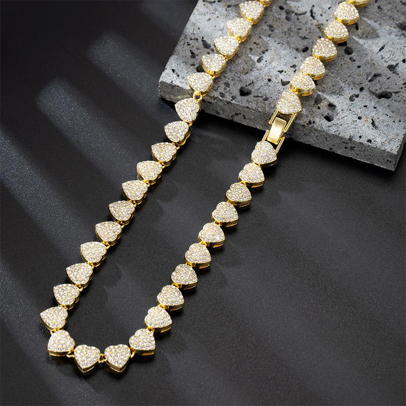 18-60Cm Hip Hop Heart Zircon Chain Bracelet Necklace Shiny   Rock Party Jewelry Gift