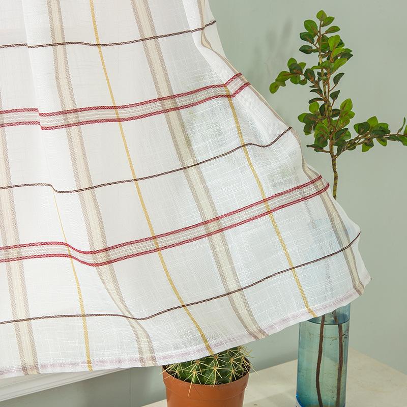 Japanese Curtains Korean S Hook Plaid Hemp, Pastoral Style Short Curtains