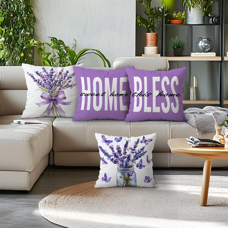 Home Decor Lavender & Home Sweet Decorative Pillows Pattern Cushion Cover Suitable for Sofa Bedroom Car Pillow Cover