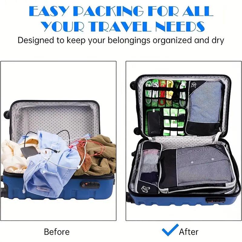 Diamond Grid Compression Travel Organizer 5-Piece Set: Suitcase and Clothing Storage Bags