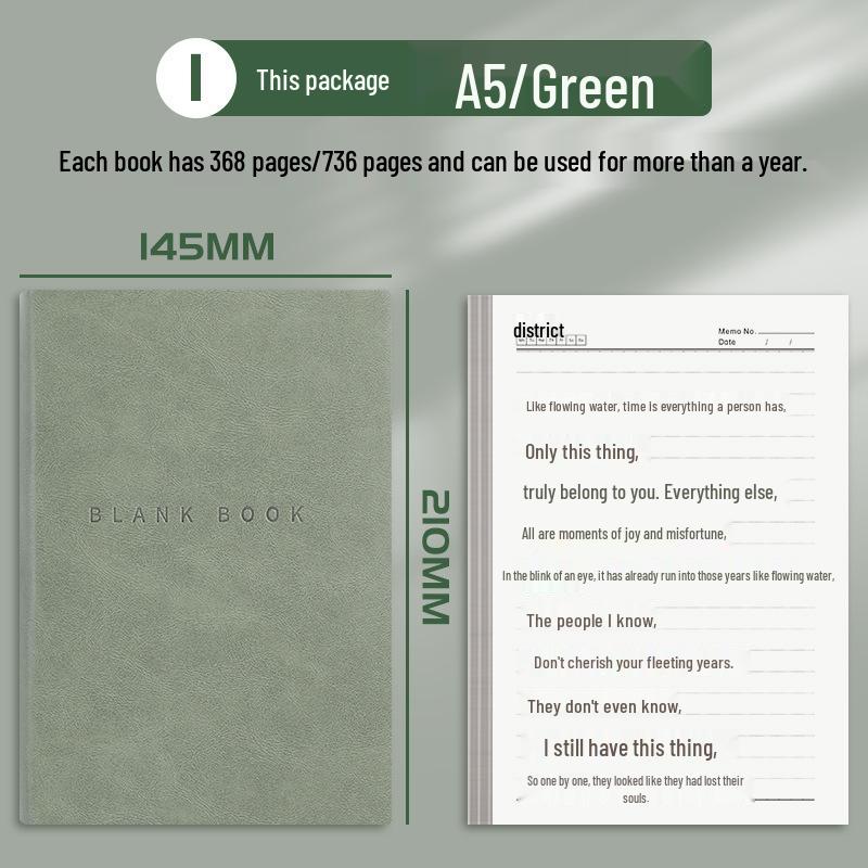 A5 PU Leather Thick Blank Notebook, 380 Pages - Ideal for Business Meetings