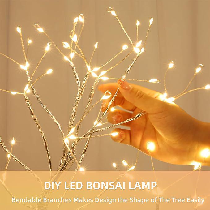 Bonsai LED Table Lamp with Pearl Gold Leaves & Silver Branches - Decorative Night Light & Christmas Tree Decor