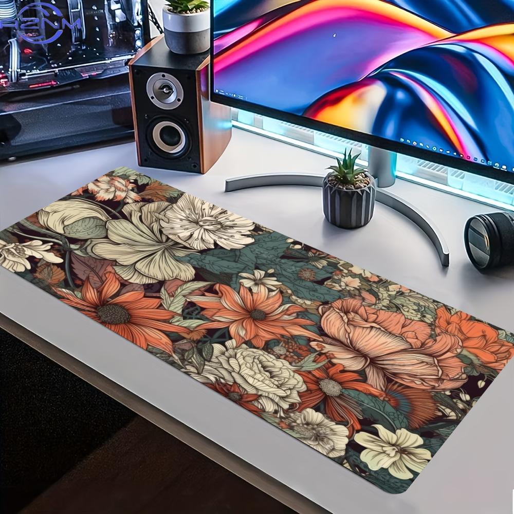 Vintage Floral Extended Large Gaming Mouse Pad NonSlip Rubber Base Stitched Edges For Office Laptop Keyboard Daily Use