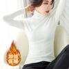 Women's Turtleneck Long Sleeve T Shirt Slim Fit Solid Color Fleece Lined Warm Basic Layering Top