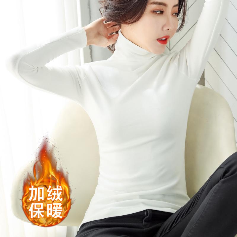 Women's Turtleneck Long Sleeve T Shirt Slim Fit Solid Color Fleece Lined Warm Basic Layering Top