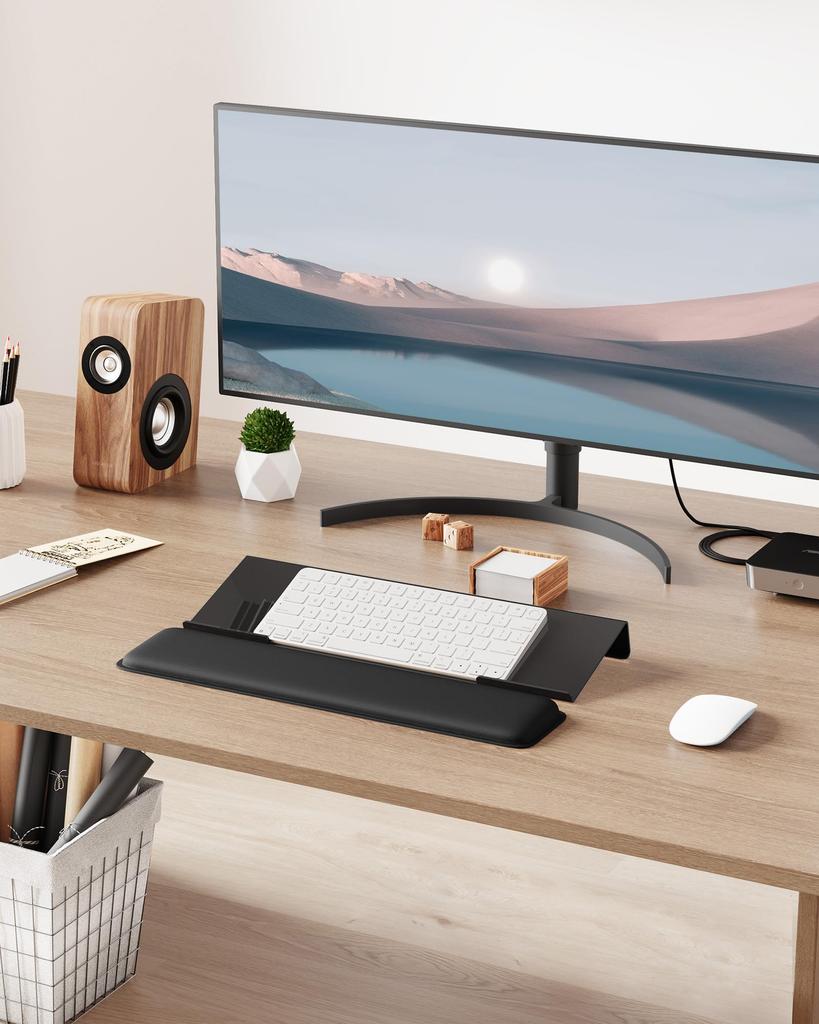 Laborio Keyboard Stand and Wrist Rest Ergonomic Stress Wrist Pain Perfect for Gaming and Office Set, Design, Relief, Relief, (Black)