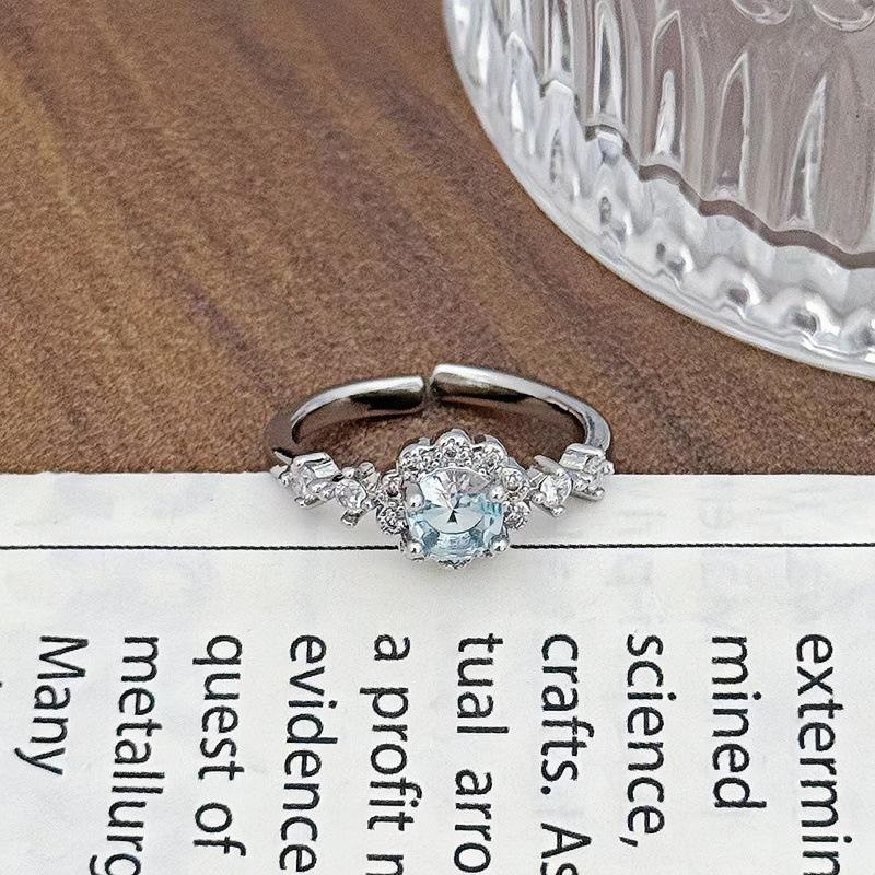 Super Fairy Light Luxury High-End Purple Zircon Row Diamond Flower Opening Ring Niche Full Of Diamonds Sweet And Cool Personality Ring Woman