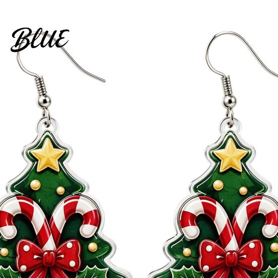 Christmas Acrylic Earrings 1 Pair Tree Dangle Earrings 2D Flat Xmas Winter Outfit Accessories Bow Candy Cane with Bell Holiday Party Jewelry