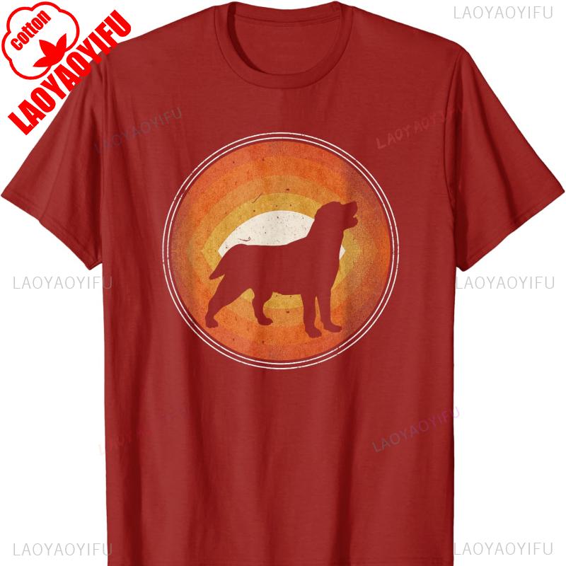 Labrador Retriever Dog Breed Retro Sunset Silhouette TShirt Men Clothing Graphic T Shirts Outdoors High Quality Cotton Shirt S