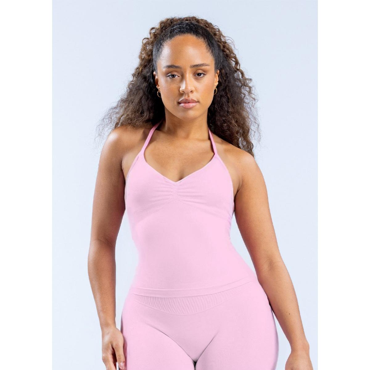 

Удлиненный спортивный топ с бретельками, спортивная одежда с открытой спиной, женский встроенный бюстгальтер Scrunch со съемными чашечками, майки для йоги S розовый