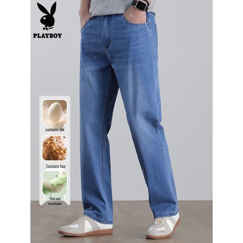 PLAYBOY Men s Linen Silk Blend Straight-Leg Jeans 31