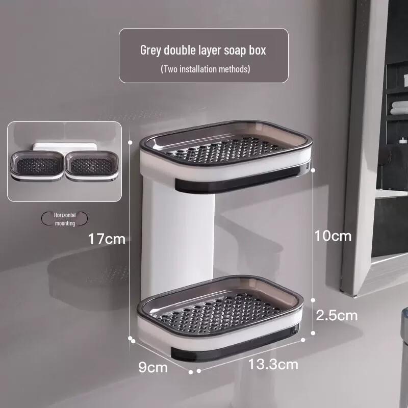 YIXI No-Drill Wall-Mounted Double-Layer Soap Dish