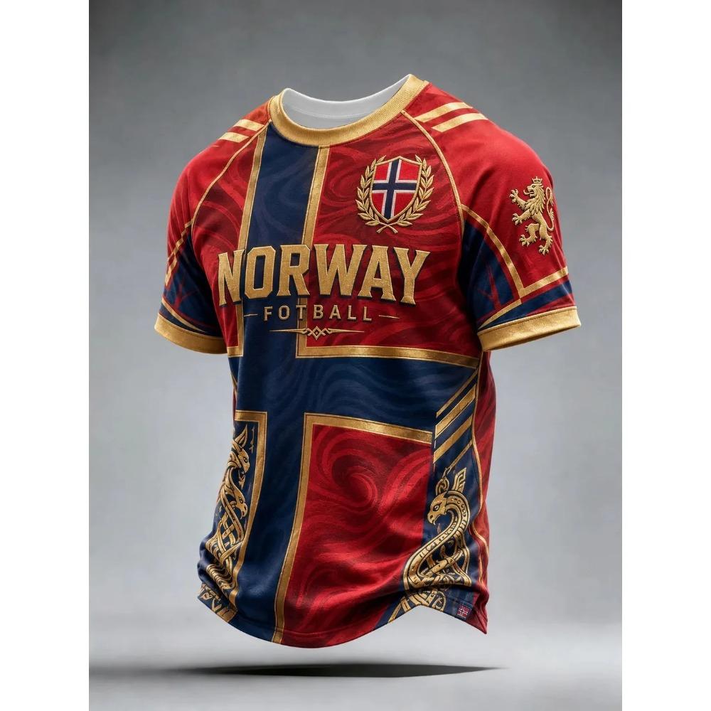 Nordischer Wikinger Retro Stil 2026 Norwegen Fan Trikot Lässig Fußball Kurzarm für Herren Atmungsaktiv Schnelltrocknend Weich M