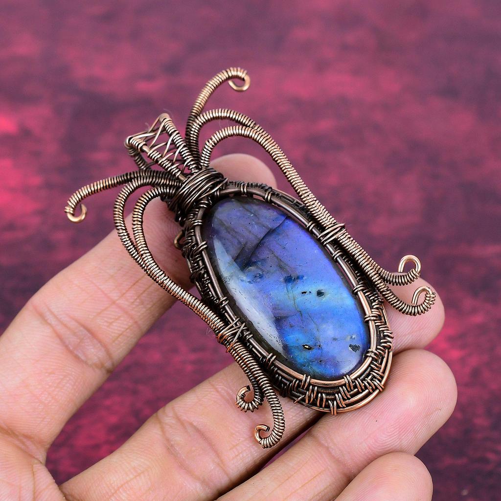 Labradorite Gemstone Pendant Handmade Copper Wire Wrapped Pendant Decent Jewelry