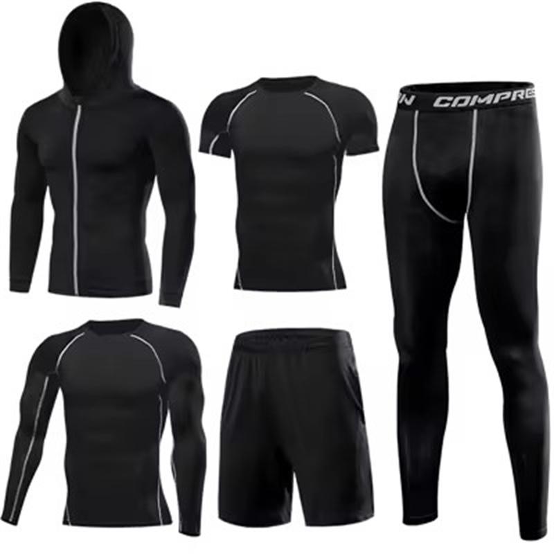 Men's 5pcs Sets Boxing Suit Rashguard Male Kit MMA Compression Clothing Men Long-sleeved T-shirt+leggings Tracksuit Sport Suit