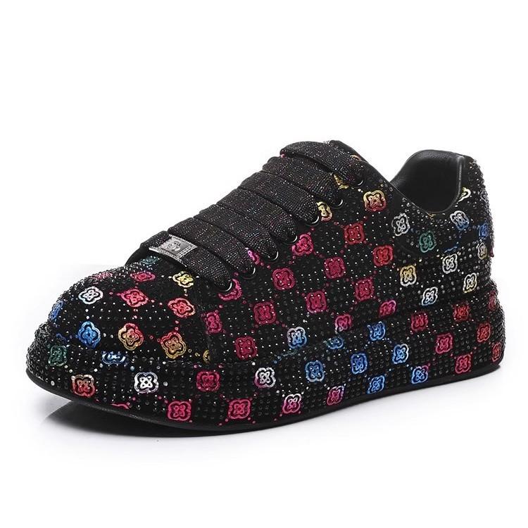 Frühlingsmode neue Kristall-Diamant Voll-Diamant Plateau Damen Schuhe vielseitige Damen Low-Top Schnürsenkel lässige trendige Diamant Schuhe
