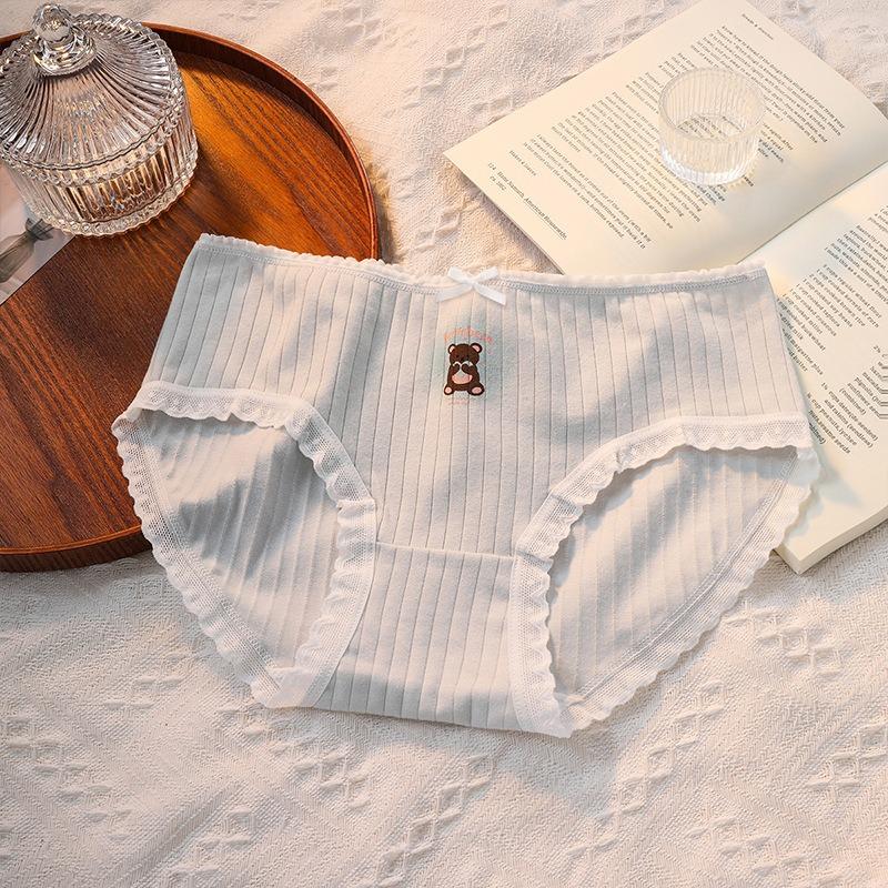 Ladies Sweet and Cute Blue Printed Cotton Student Mid Waist Panties